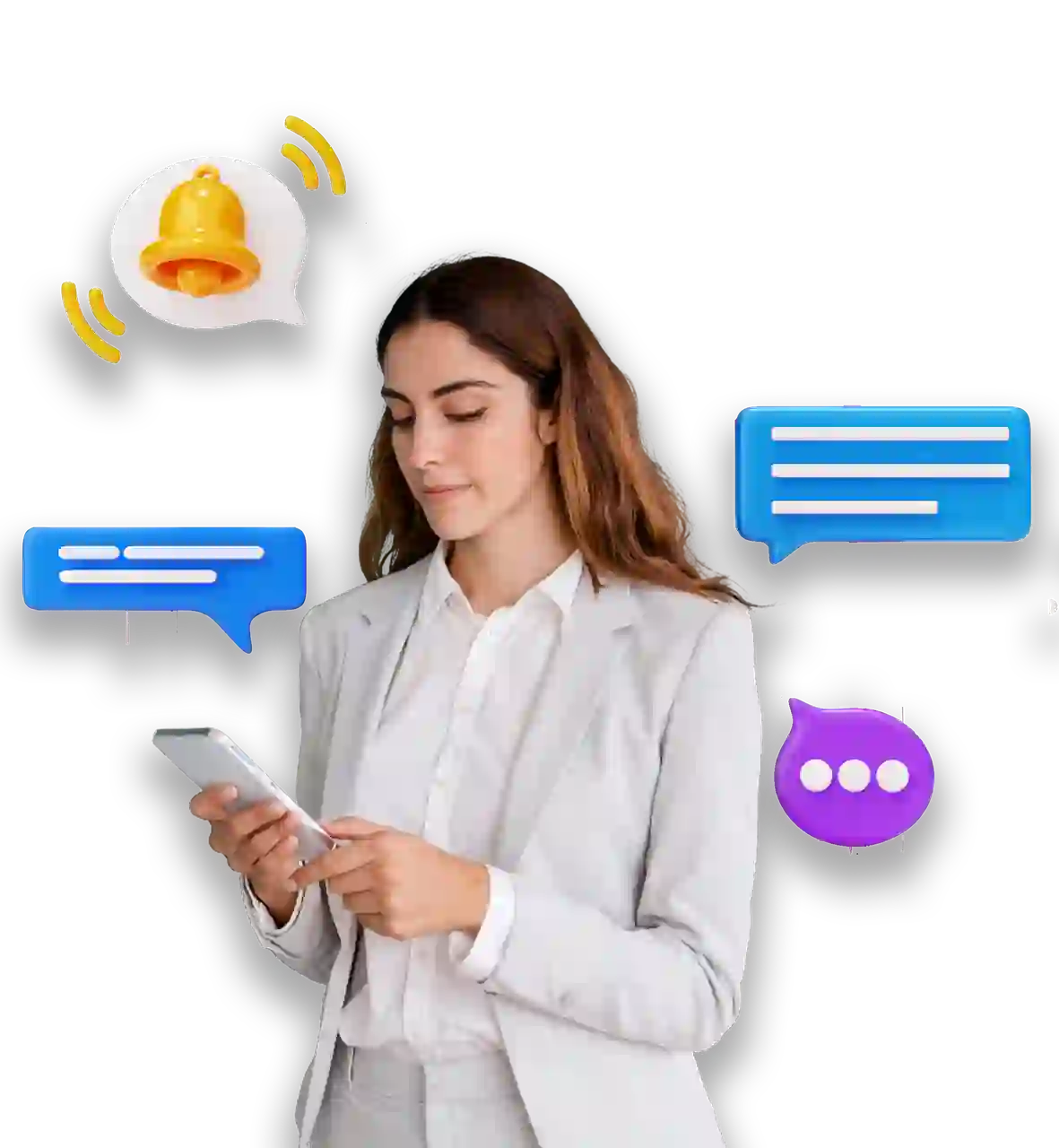 Chica recibiend mensajes y notificaciones